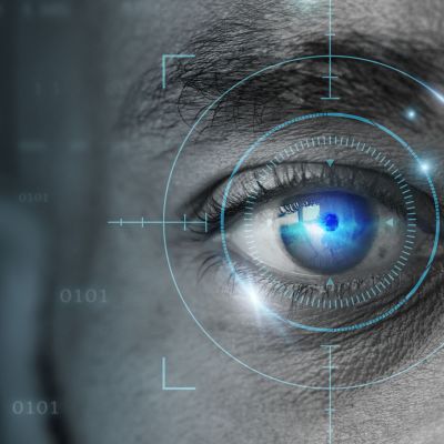 Retinal biometrics technology with man&rsquo;s eye digital remix